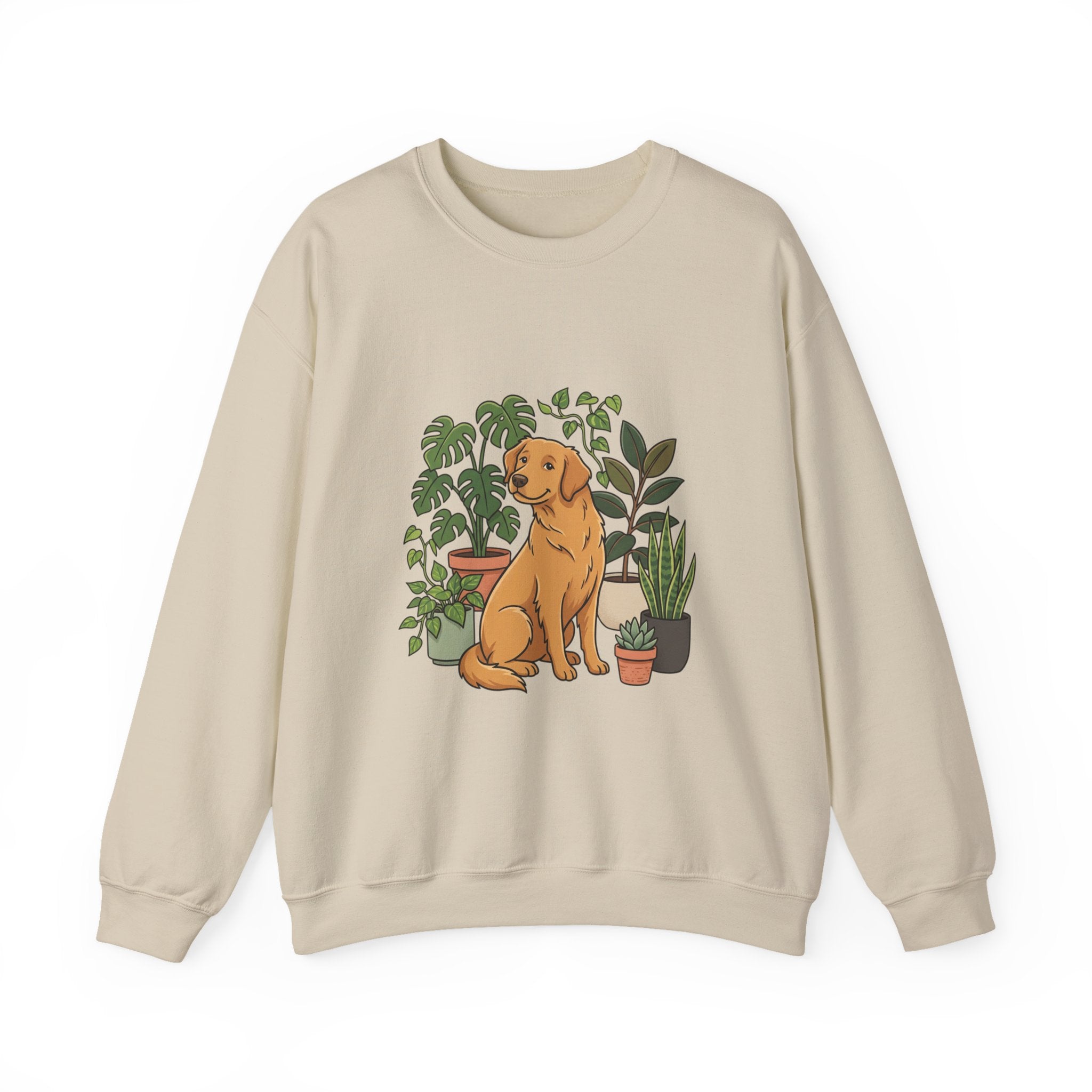 Golden Retriever & Houseplants Sweatshirt — Cozy Plant Mom Dog Lover Crewneck