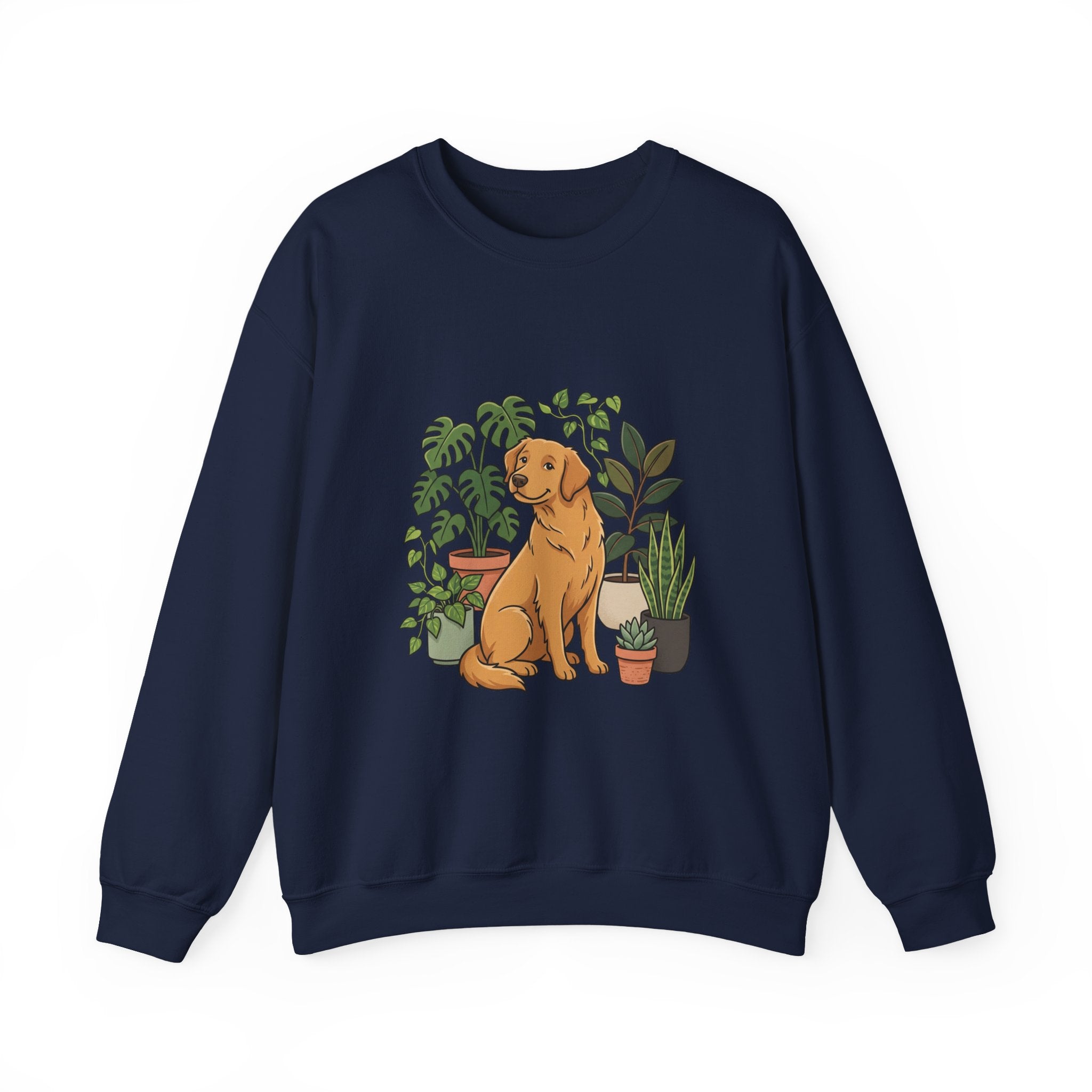 Golden Retriever & Houseplants Sweatshirt — Cozy Plant Mom Dog Lover Crewneck