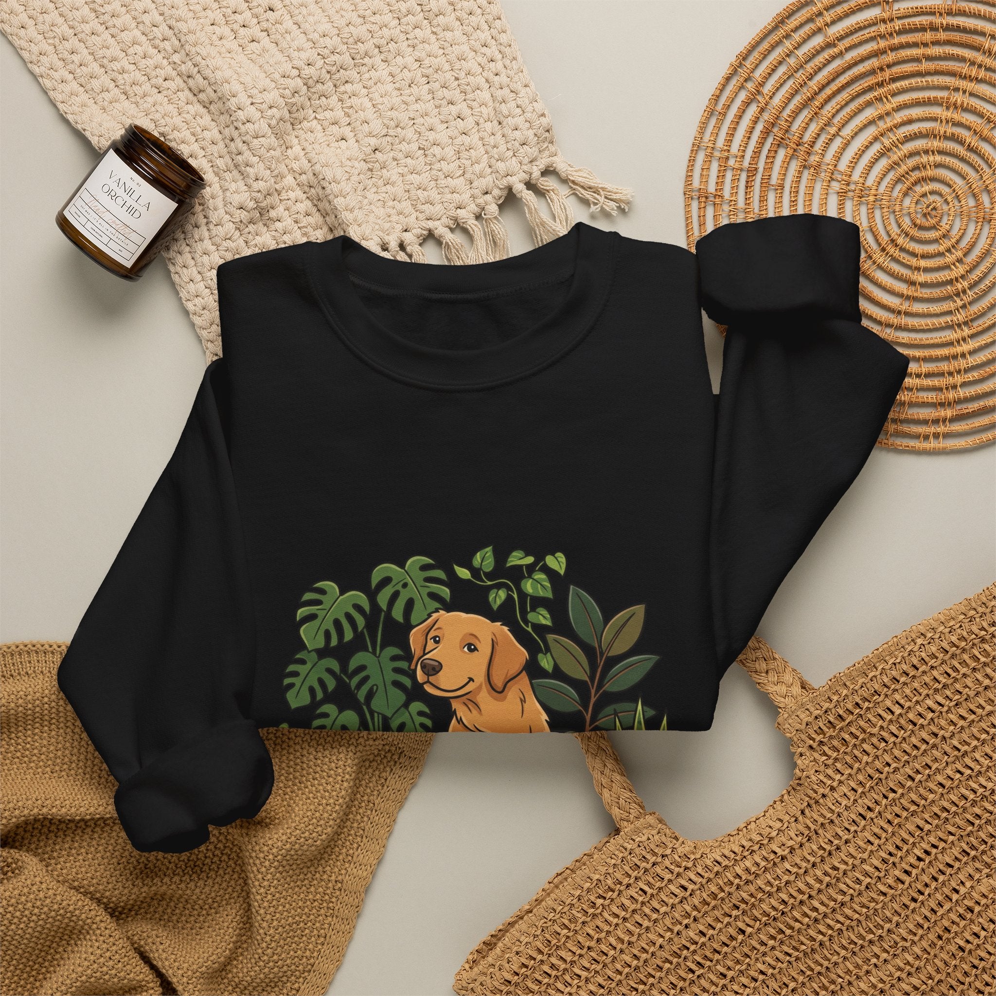 Golden Retriever & Houseplants Sweatshirt — Cozy Plant Mom Dog Lover Crewneck