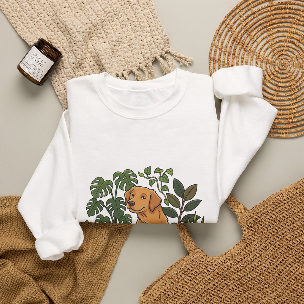 Golden Retriever & Houseplants Sweatshirt — Cozy Plant Mom Dog Lover Crewneck
