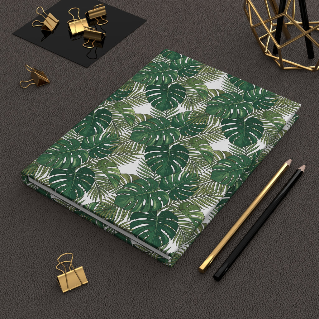 Tropical Palm Hardcover Journal — Green Monstera Leaf Notebook for Travel, Daily Notes & Journaling