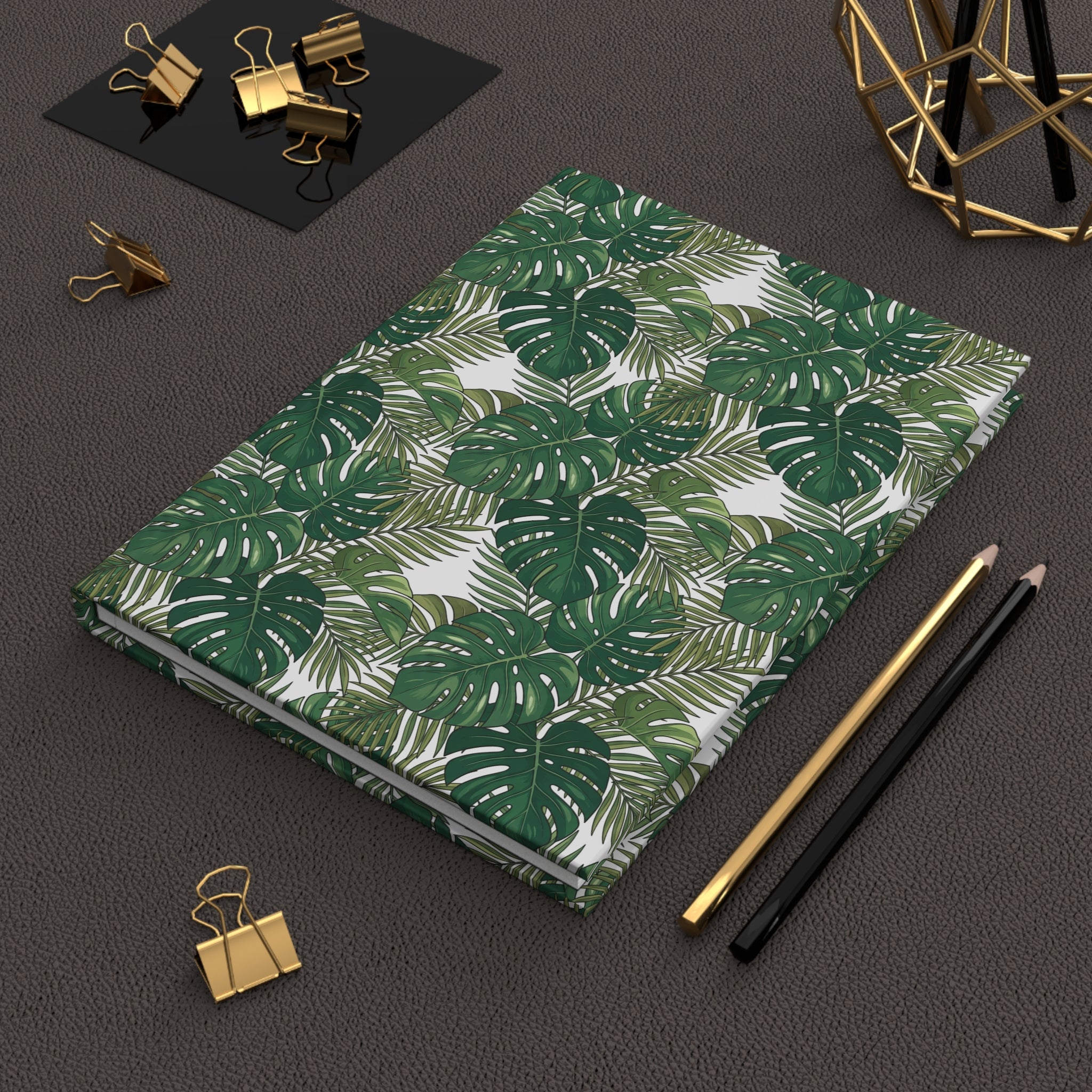 Tropical Palm Hardcover Journal — Green Monstera Leaf Notebook for Travel, Daily Notes & Journaling