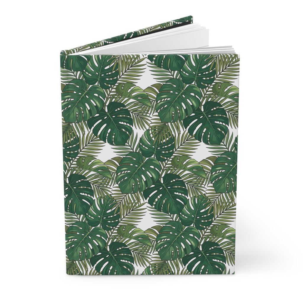 Tropical Palm Hardcover Journal — Green Monstera Leaf Notebook for Travel, Daily Notes & Journaling