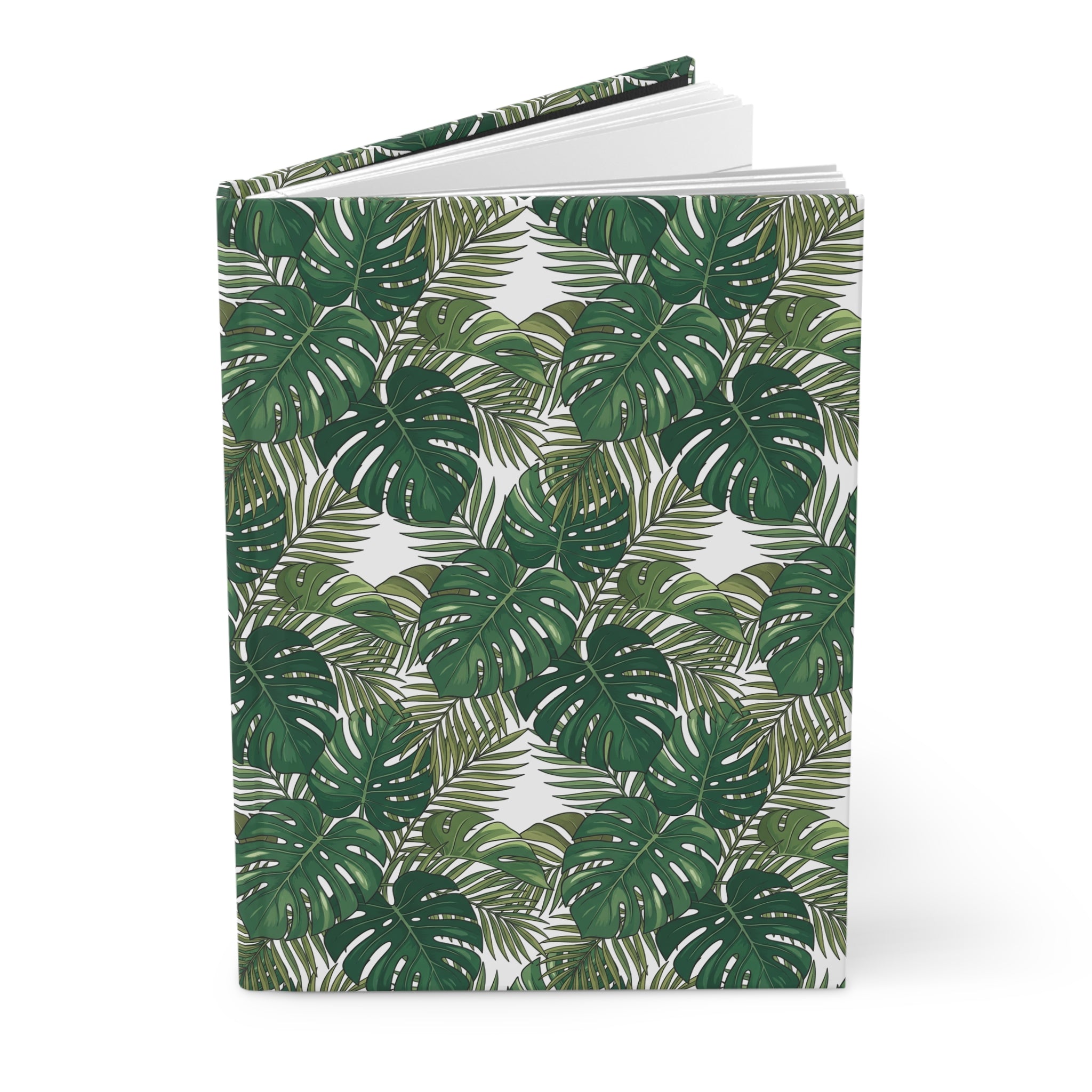 Tropical Palm Hardcover Journal — Green Monstera Leaf Notebook for Travel, Daily Notes & Journaling