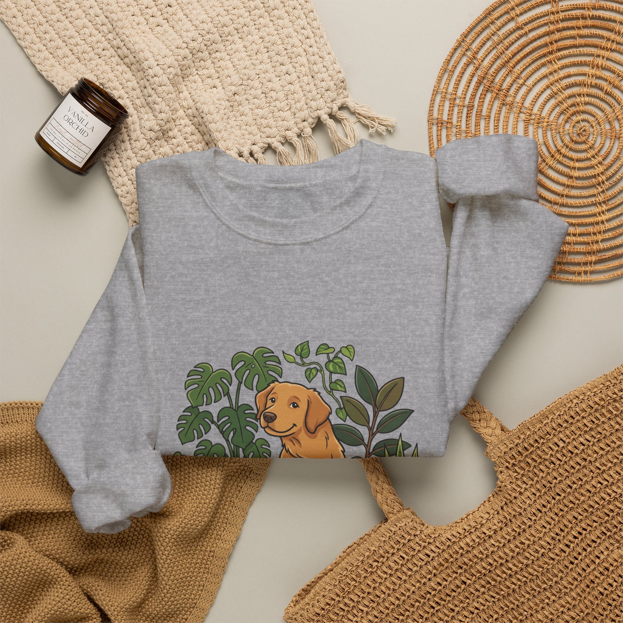 Golden Retriever & Houseplants Sweatshirt — Cozy Plant Mom Dog Lover Crewneck