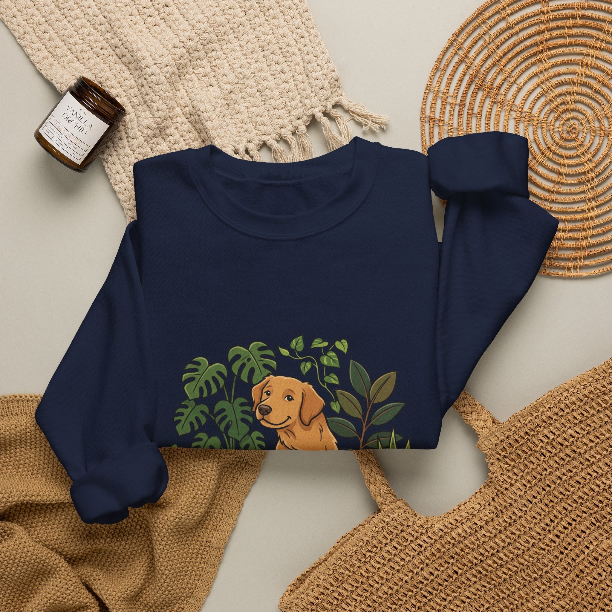 Golden Retriever & Houseplants Sweatshirt — Cozy Plant Mom Dog Lover Crewneck