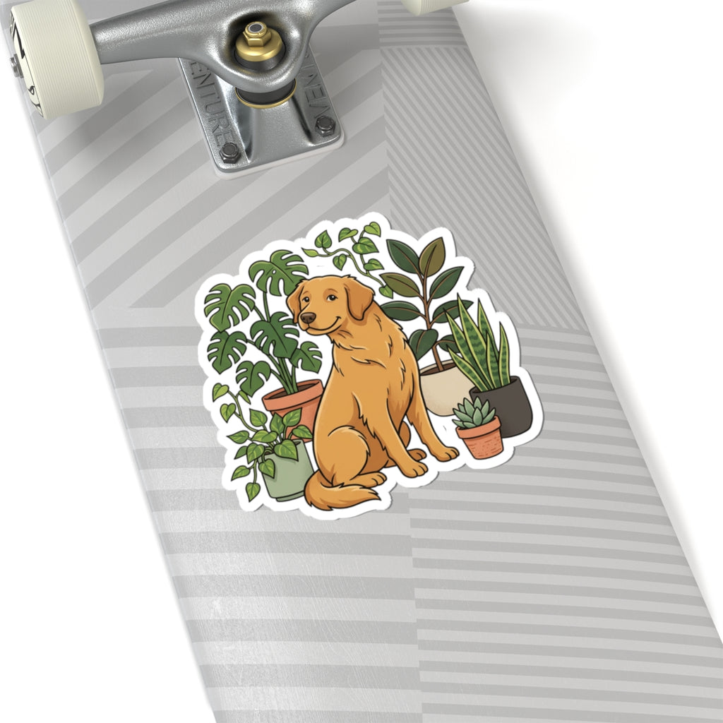 Golden Retriever & Houseplants Sticker — Cute Dog Laptop Decal