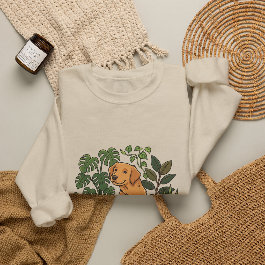 Golden Retriever & Houseplants Sweatshirt — Cozy Plant Mom Dog Lover Crewneck
