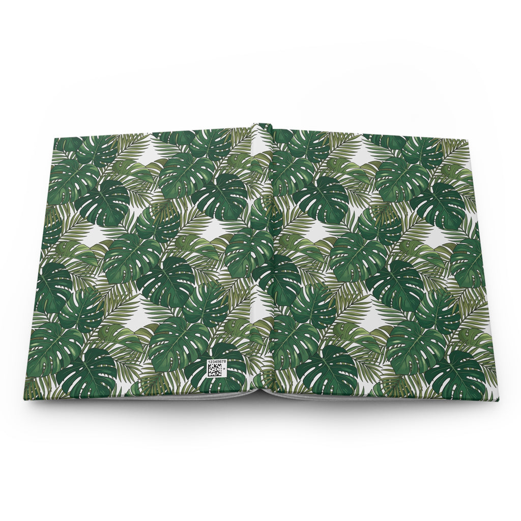 Tropical Palm Hardcover Journal — Green Monstera Leaf Notebook for Travel, Daily Notes & Journaling