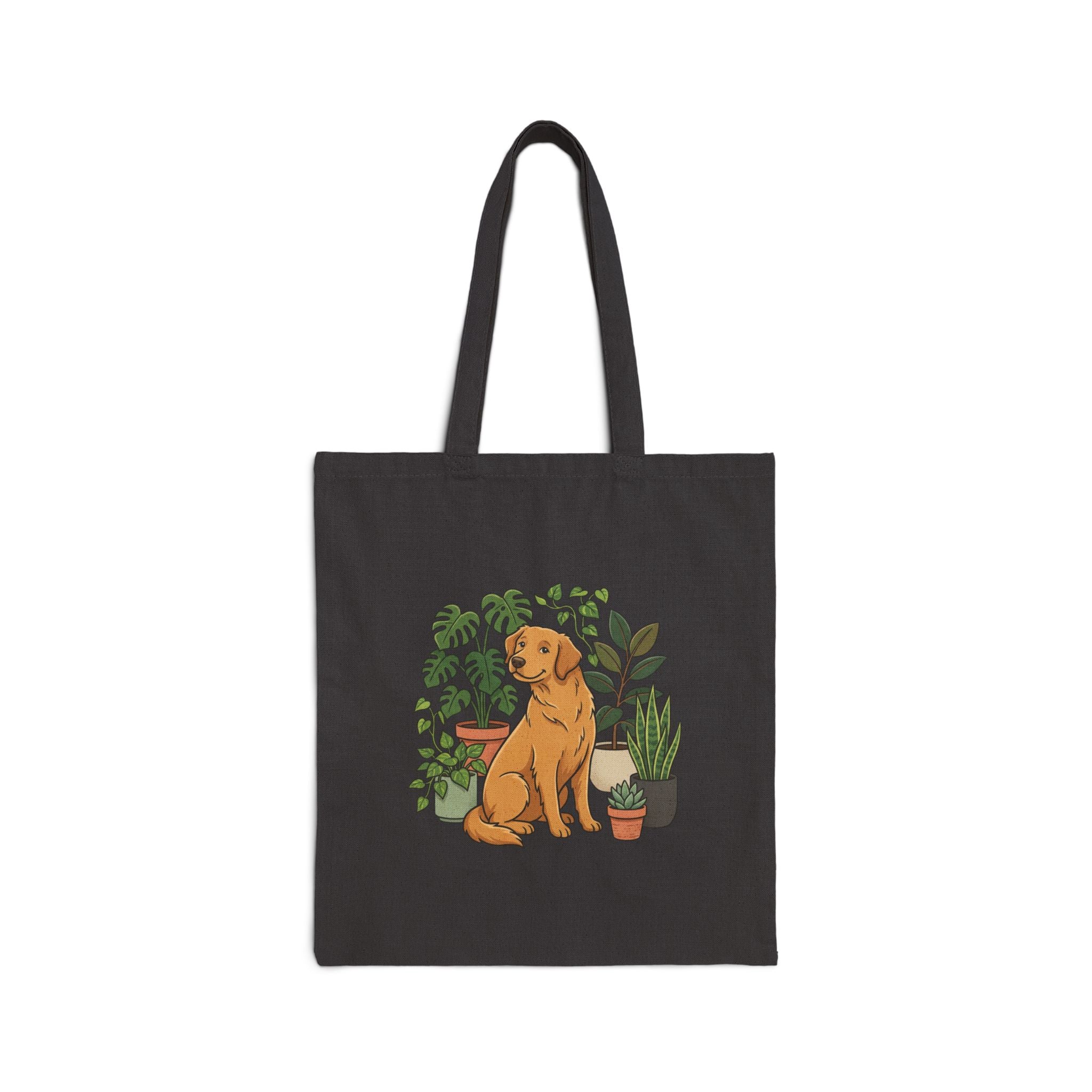 Canvas Tote Bag — Golden Retriever with Houseplants Illustration