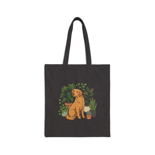 Canvas Tote Bag — Golden Retriever with Houseplants Illustration