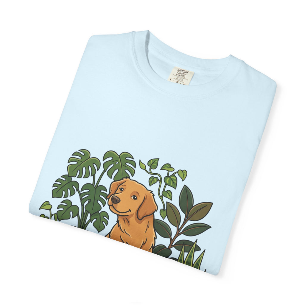 Plant Lover Dog T-Shirt — Golden Retriever with Houseplants Graphic Tee