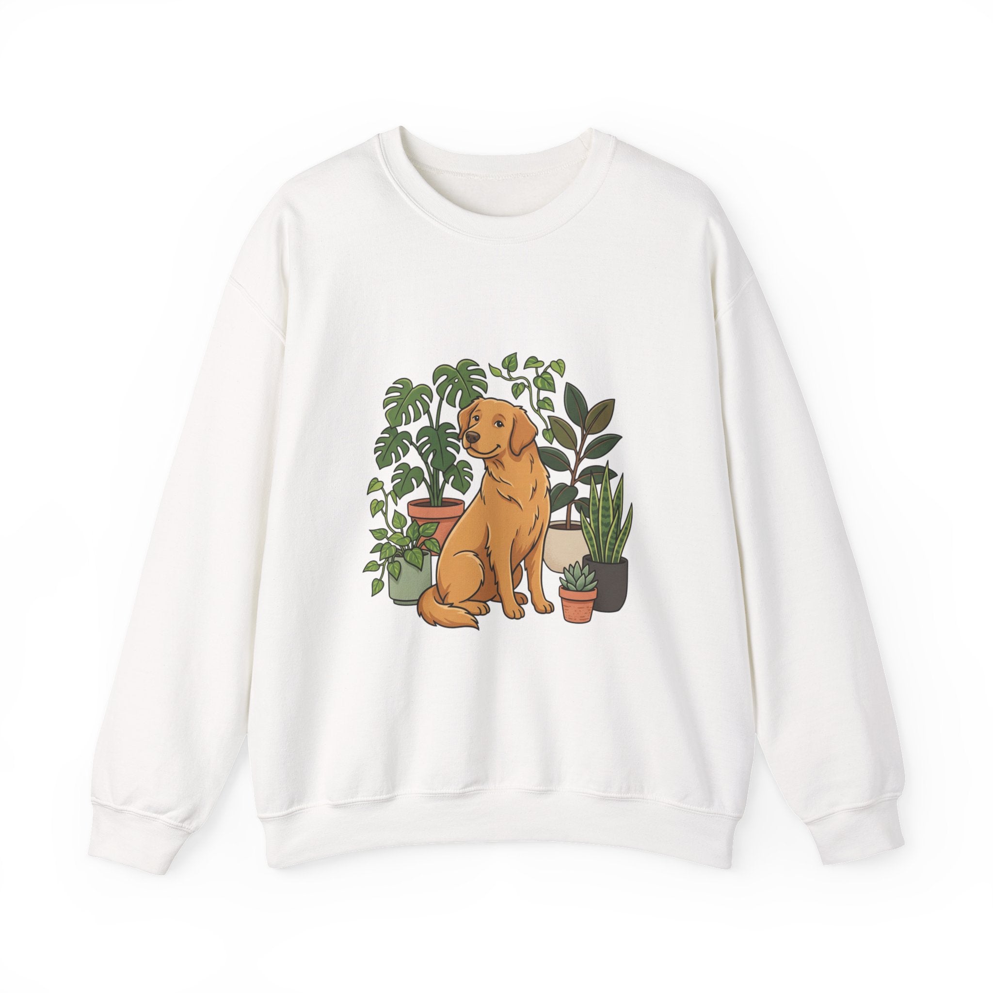 Golden Retriever & Houseplants Sweatshirt — Cozy Plant Mom Dog Lover Crewneck