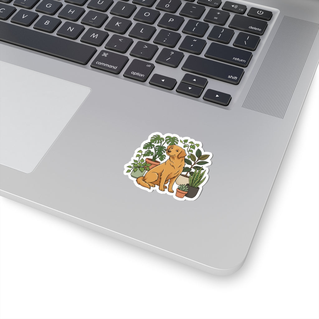 Golden Retriever & Houseplants Sticker — Cute Dog Laptop Decal